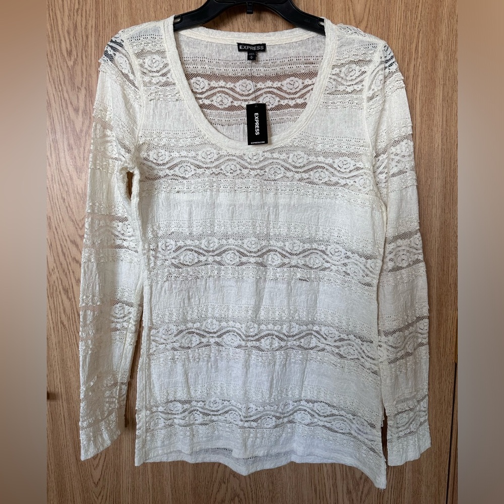 New Express Ivory Lace Stretch Dressy Blouse Women’s M